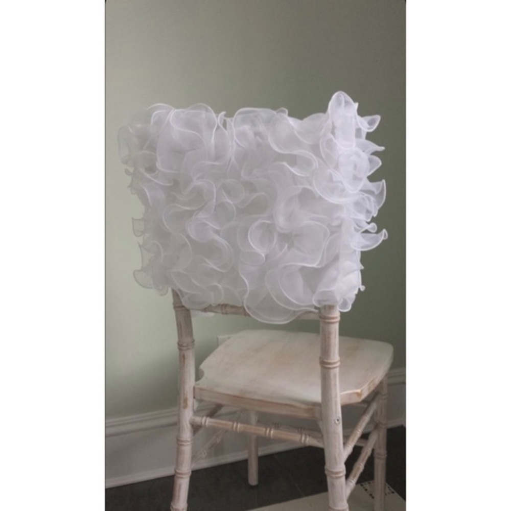 White Chair Cover in White Ruffle Floral Look